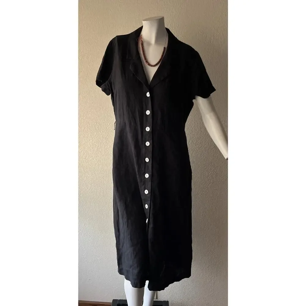 Quince 100% European Linen Button Front Dress | Black |Medium | Missing Belt - Picture 7 of 16